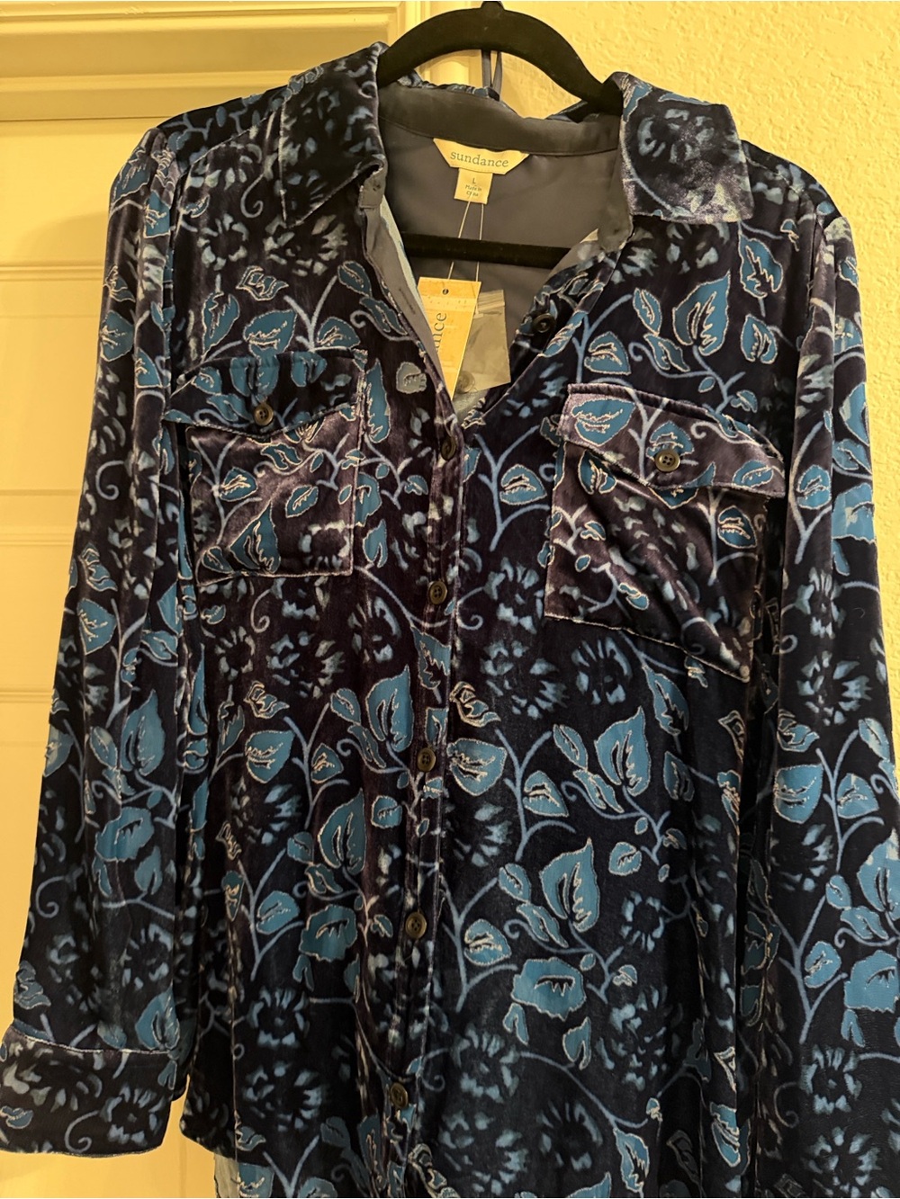 Sundance Navy and Teal Floral Button-Front Blouse